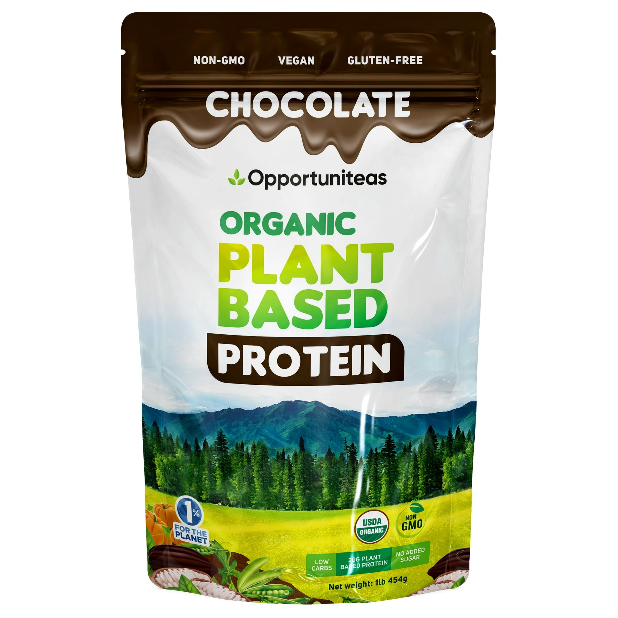Opportuniteas - Organic Plant Based Protein Powder, 20g Protein Blend, Chocolate, 1 lb
