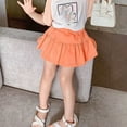 thumbnail image 5 of Fall Saving! HVOBTTY Toddler Pleated Mini Skirts, Kid's Leisure Sports Short Skirts, Kids Girls Fashion Solid Color Elastic Waist Ruffled Hem Tiered Skirt Puff Midi Skirts Orange, 7 Years, 5 of 5