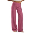 thumbnail image 3 of Guluxicc Women's Linen Pants with Pockets Elastic Waist Drawstring Wide Leg Trousers for Everyday Wear Summer Casual Outfits, 3 of 6