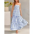 thumbnail image 4 of Elippeo Women's Long Tiered Dress Sleeveless Spaghetti Strap Square Neck Striped Print Dress Midi Slip Dress, 4 of 6