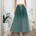 thumbnail image 5 of WTOBBY Women's Stripe Retro Floral Tie-Dye Print Flowy Flared Maxi Skirt with Ruffle Hem, A-Line Elastic Waist Elegant Tiered Bohemian Long Skirt for Vintage Style and Casual Wear,Dark Green XL, 5 of 5