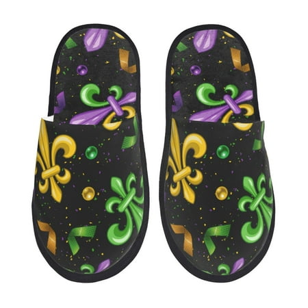 

Tideii Mardi Gras Carnival4 for Home Indoor Cotton Slippers Autumn and Winter EVA Plush Slippers Household Supplies Unisex-Large