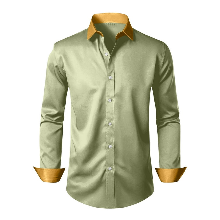 Ronghuan Men's Big and Tall Dress Shirt Long Sleeve Button Down Tops Loose Fit Lapel Shirts Oversize Formal T-Shirt, Size: 5XL, Green