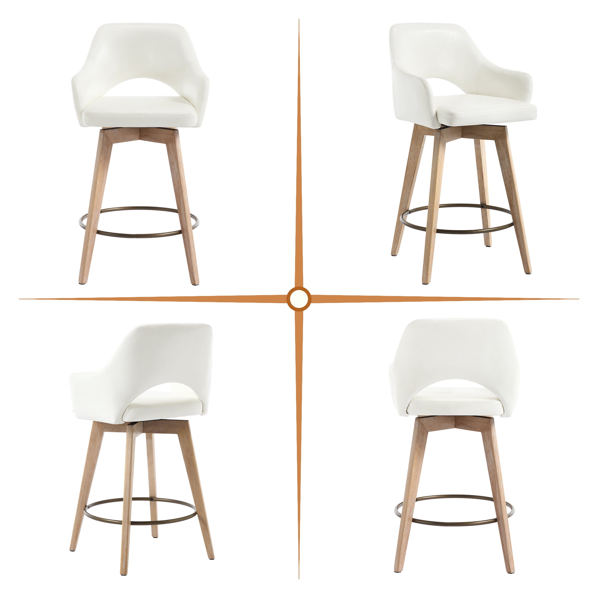 Zesthouse 26.8″ Swivel Counter Height Bar Stools Set of 2, Upholstered Faux Leather Bar Stools with Back and Wood Legs, Mid Century Modern Barstool Island Chairs for Kitchen Counter, Cream
