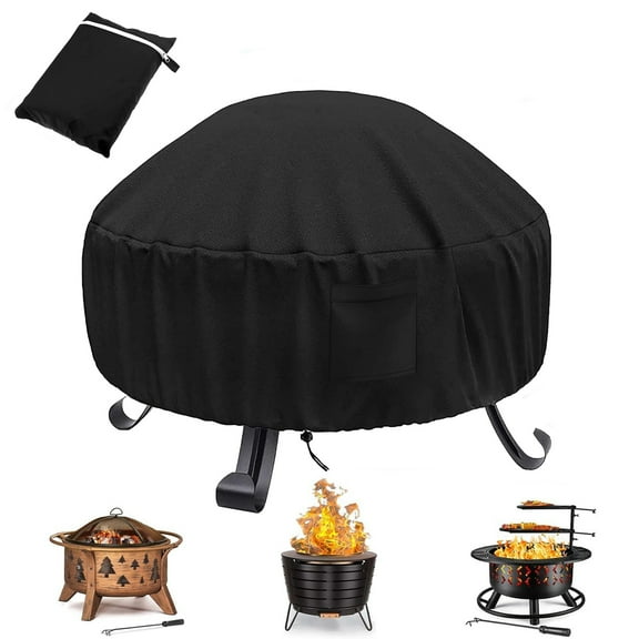 AYAMAYA Round Fire Pit Cover, Waterproof & Windproof Fire Bowl Cover with Drawstring and Vent, 30.3D x 22.8H (Black)