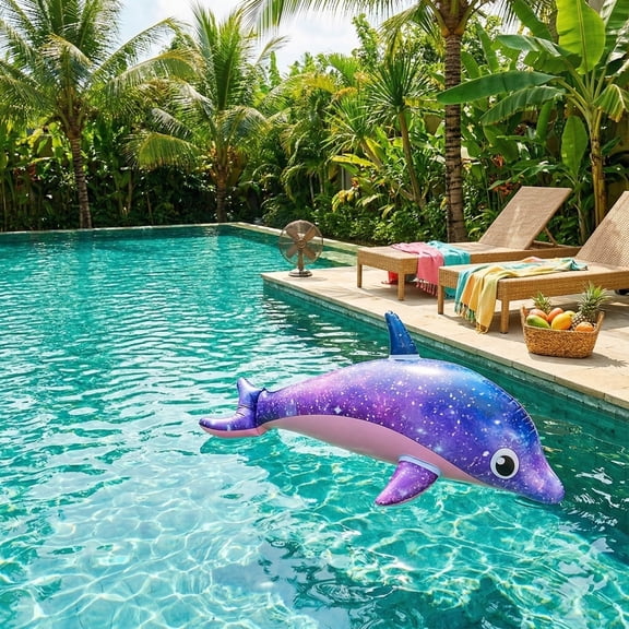Cute Inflatable Dolphin Pool Float, Starlit Design Thickened Floating Mat Gadget, Durable Water Recreation Accessory for Pools