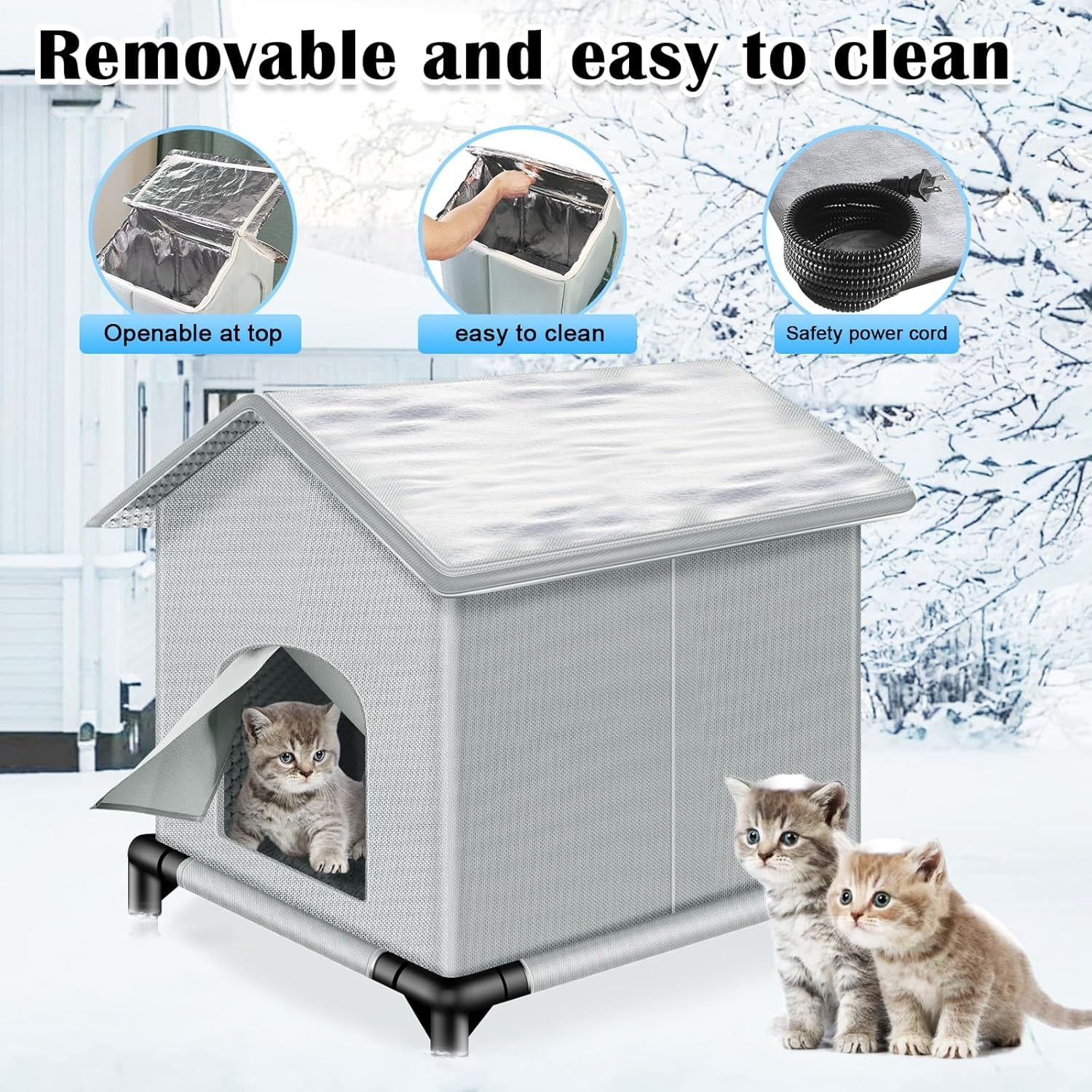 XZKING Insulated Heated Cat House for Outside Winter, Outdoor Indoor Cat Shelter with Heater Pad , Kitty Weatherproof Cat House, Insulated Cat House