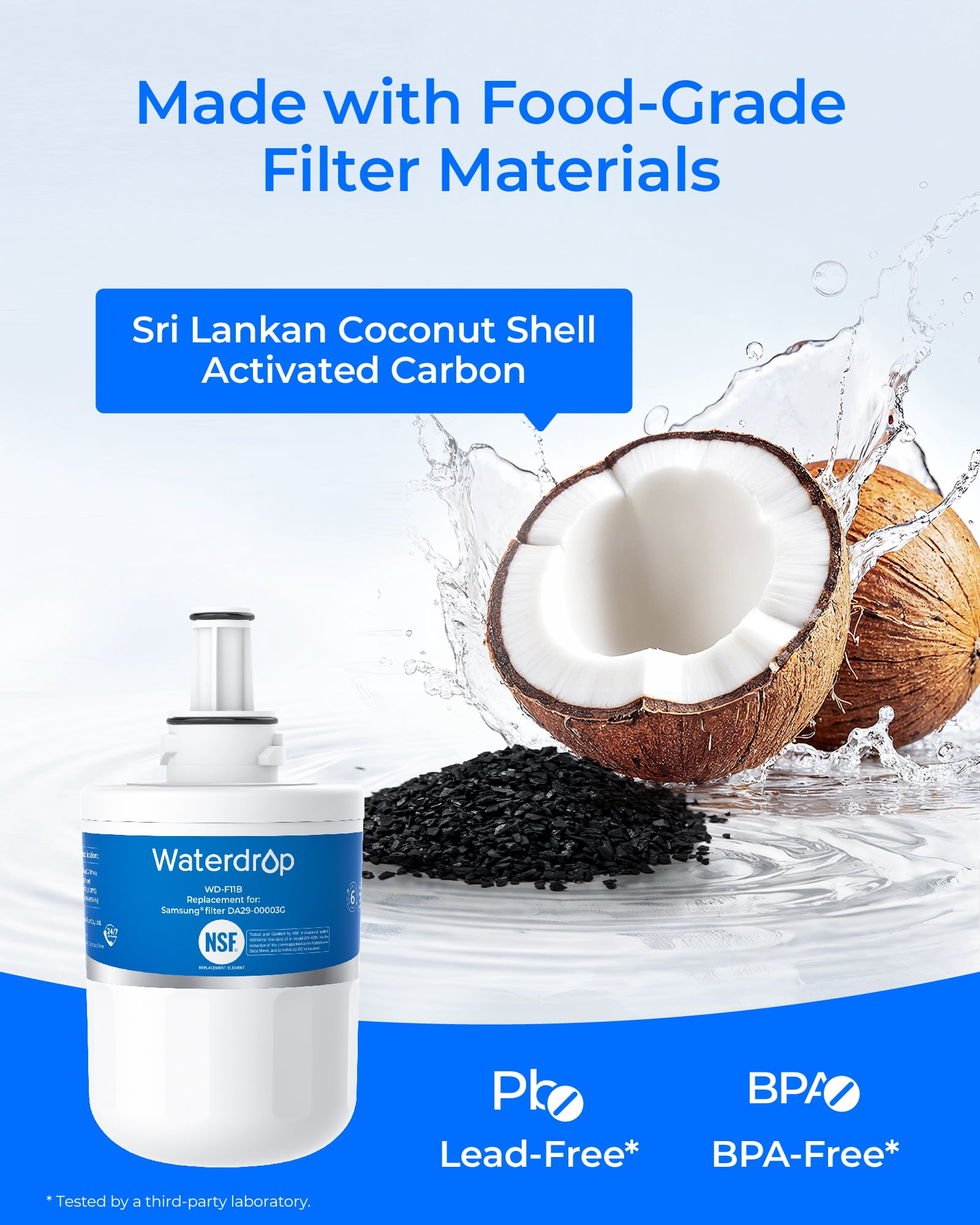 Waterdrop WD-F11B Refrigerator Water Filter, Replacement for Samsung® DA29-00003G, DA29-00003B, DA29-00003A, Aqua-Pure Plus, HAFCU1, RFG237AARS, FMS-1, RS22HDHPNSR, RSG2, 3 Filters (Package May Vary)