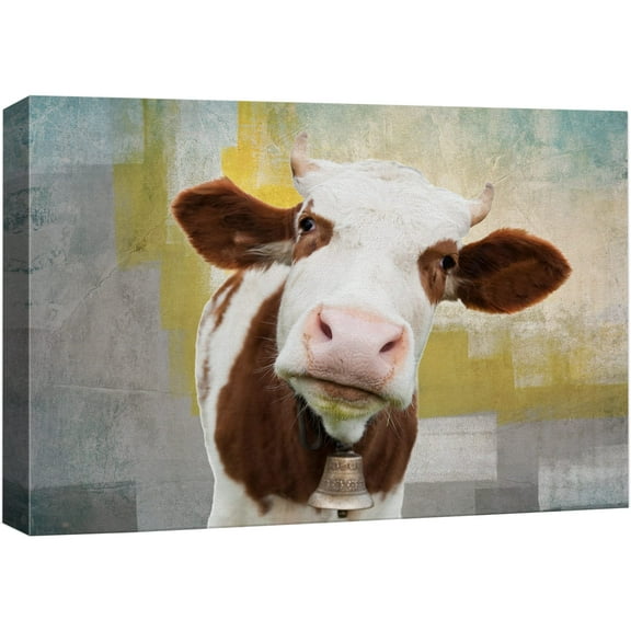 wall26 Canvas Print Wall Art Brown & White Cow Portrait on Color Blocks Animals Wildlife Digital Art Realism Rustic Scenic Nature Photography Colorful for Living Room, Bedroom, Office - 16"x