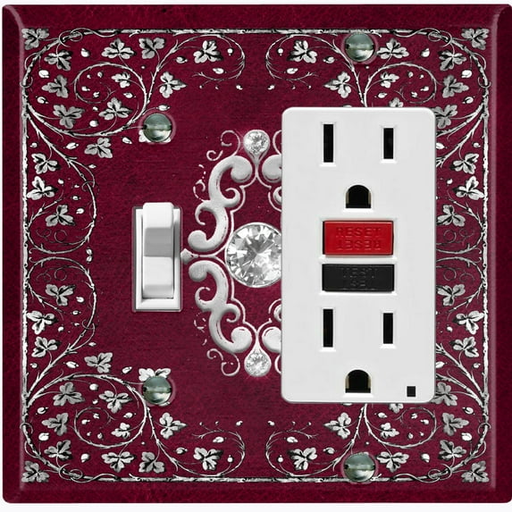Metal Light Switch Plate Cover Elegant Starry Night Maroon Green Frame FRA030