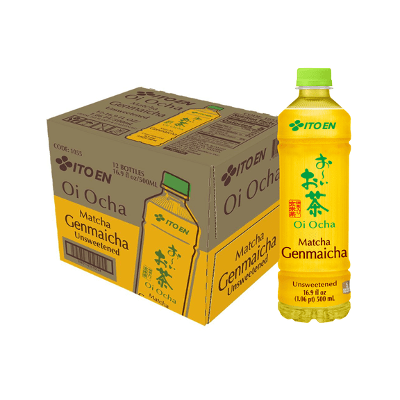 Ito En Oi Ocha Genmaicha Green Tea, Unsweetened Bottled Tea, 16.9 fl oz, 12 pack