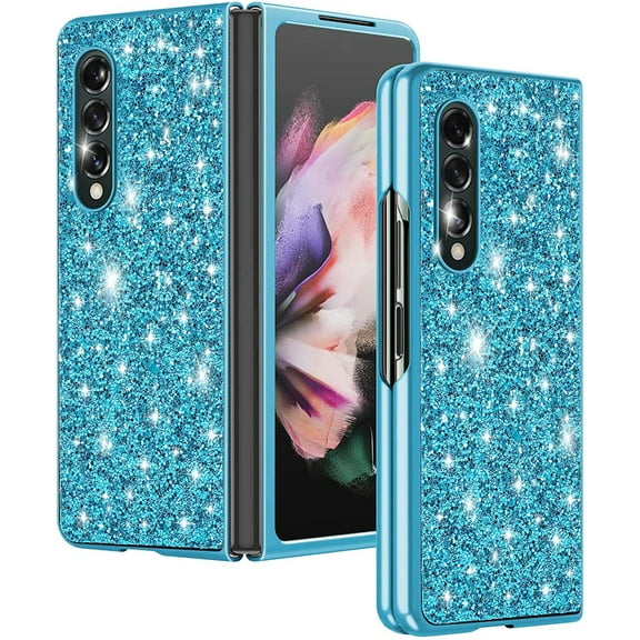 Dteck Samsung Galaxy Z Fold 3 Case, Ultra-Thin Sparkling Bling Glitter PC Hard Phone Case Protective Cover for Samsung Galaxy Z Fold 3 5G, Blue