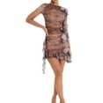 thumbnail image 5 of Nituyy Women Summer 2 Piece Skirt Set Short Sleeve Mesh Crop Tops Tassel Irregular Skirts Cocktail Party Club Outfit, 5 of 7