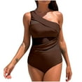 thumbnail image 3 of Kinrui Womens Swimsuits Mesh One Piece Swimsuit Tummy Control One Shoulder Bathing Suit High Cut Slimming Monokini Swimwear Coffee,S, 3 of 8