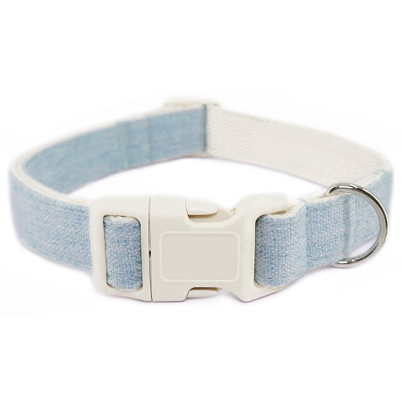 Cotton Hemp Dog Collar Adjustable, Light Blue Dog Collar Soft Natural Fabric with Quick Release, Cute Wedding Puppy Necklace for Small Medium Large Dog, Light Blue-M