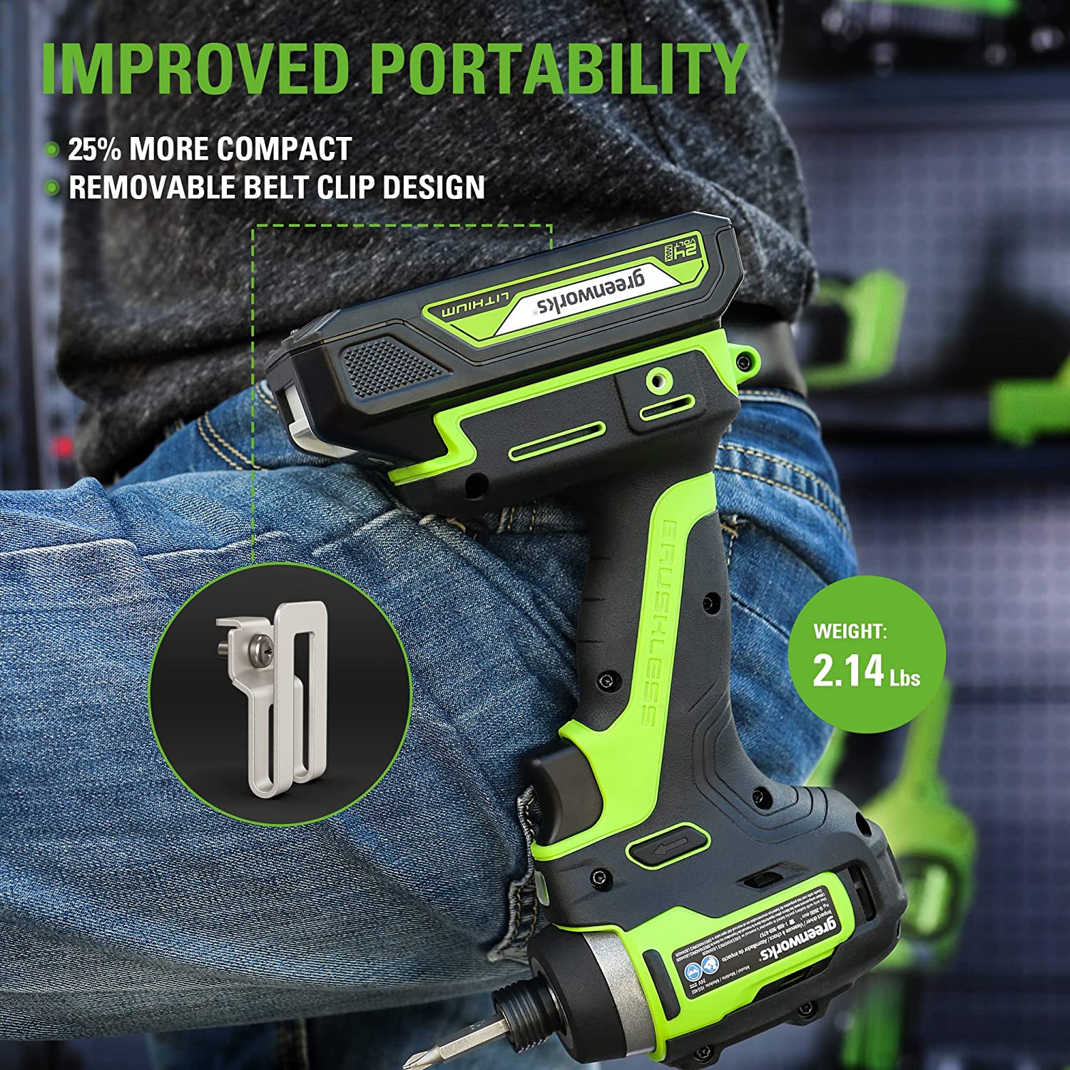 Greenworks 24V Brushless 1/4"1900 in./lbs. Impact Driver + (2) 2.0 Ah Batteries & Charger, Bonus Tool Bag