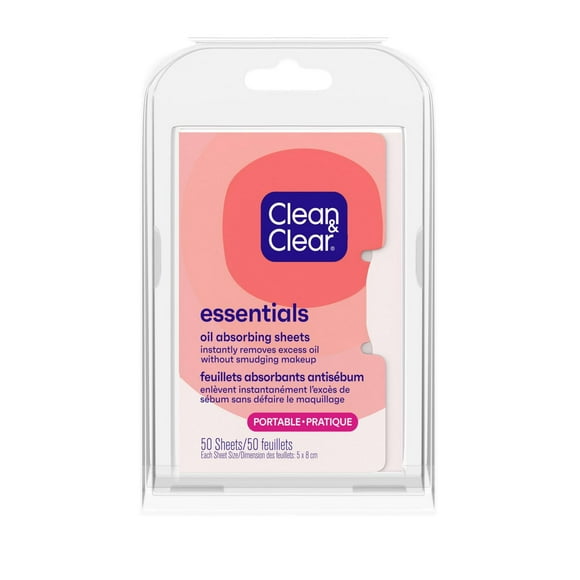 Feuillets absorbants antisébum pour le visage Clean & Clear, papiers absorbants pratiques pour le visage et le nez, feuillets absorbants pour peaux grasses qui absorbent et éliminent instantanément l’ 50 comprimes