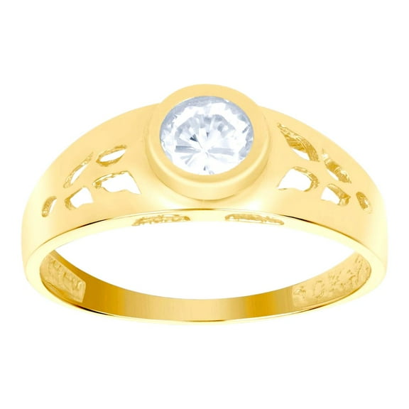 10k Yellow Gold Round Cubic Zirconia Birth Stone Ring 4mm Long Ring for Women - .6 Grams