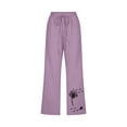 thumbnail image 4 of Owordtank Straight Leg Wide Leg Casual Pants for Women with Pockets Print Loose Elastic Trouser, 4 of 5