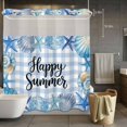 thumbnail image 3 of Happy Summer No Hook Shower Curtain with Snap in Liner Blue Starfish Shell Seashell Oceans Life Plaid Waterproof Bathroom Shower Curtain with See Through Top Window for Bathtub 72" x 72", 3 of 9