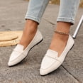 thumbnail image 3 of Women's White Suede Flat Loafers, Casual Slip-On Dress Shoes with Buckle Detail, 3 of 9