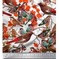 thumbnail image 1 of Soimoi Orange Cotton Cambric Fabric Leaves,Sparrow & American Robin Bird Print Fabric by Yard 42 Inch Wide, 1 of 1