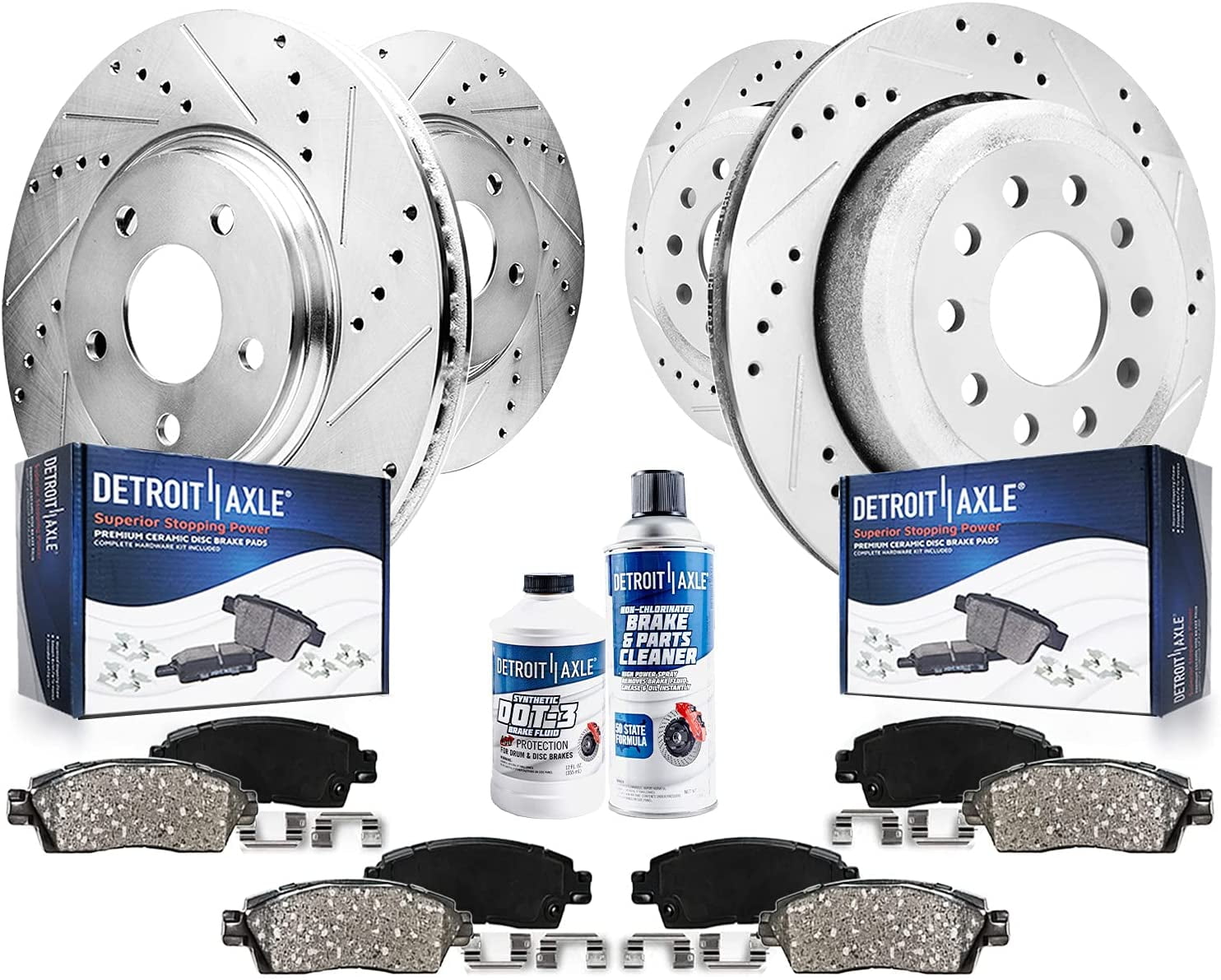 Detroit Axle Front Rear Drilled Slotted Brakes and Rotors Brake Pads  Replacement for Lincoln Town Car