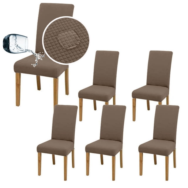 6 Fundas Elásticas para sillas de comedor, Impermeables , Protege y brinda un nuevo estilo a tus sillas. Mod. Café Claro