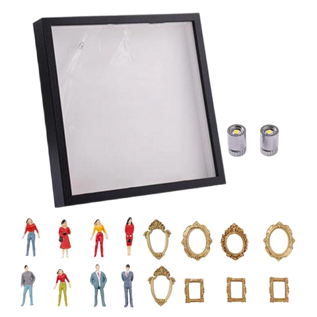 Kit de marco de caja de sombra con silueta de mini museo DIY para cumpleaños y hogar. Negro