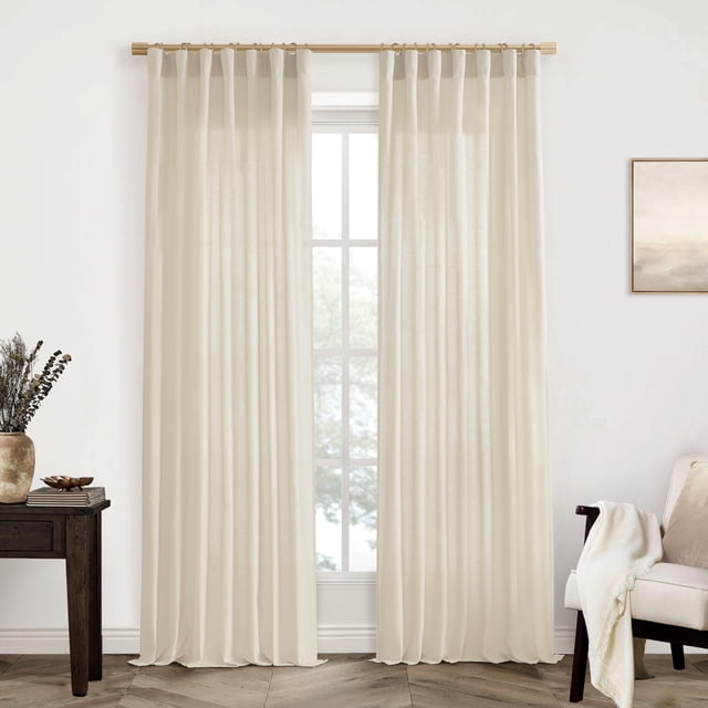 Cortinas XTMYI Coastal de lino transparente, color beige arena, 260 cm, 2 unidades