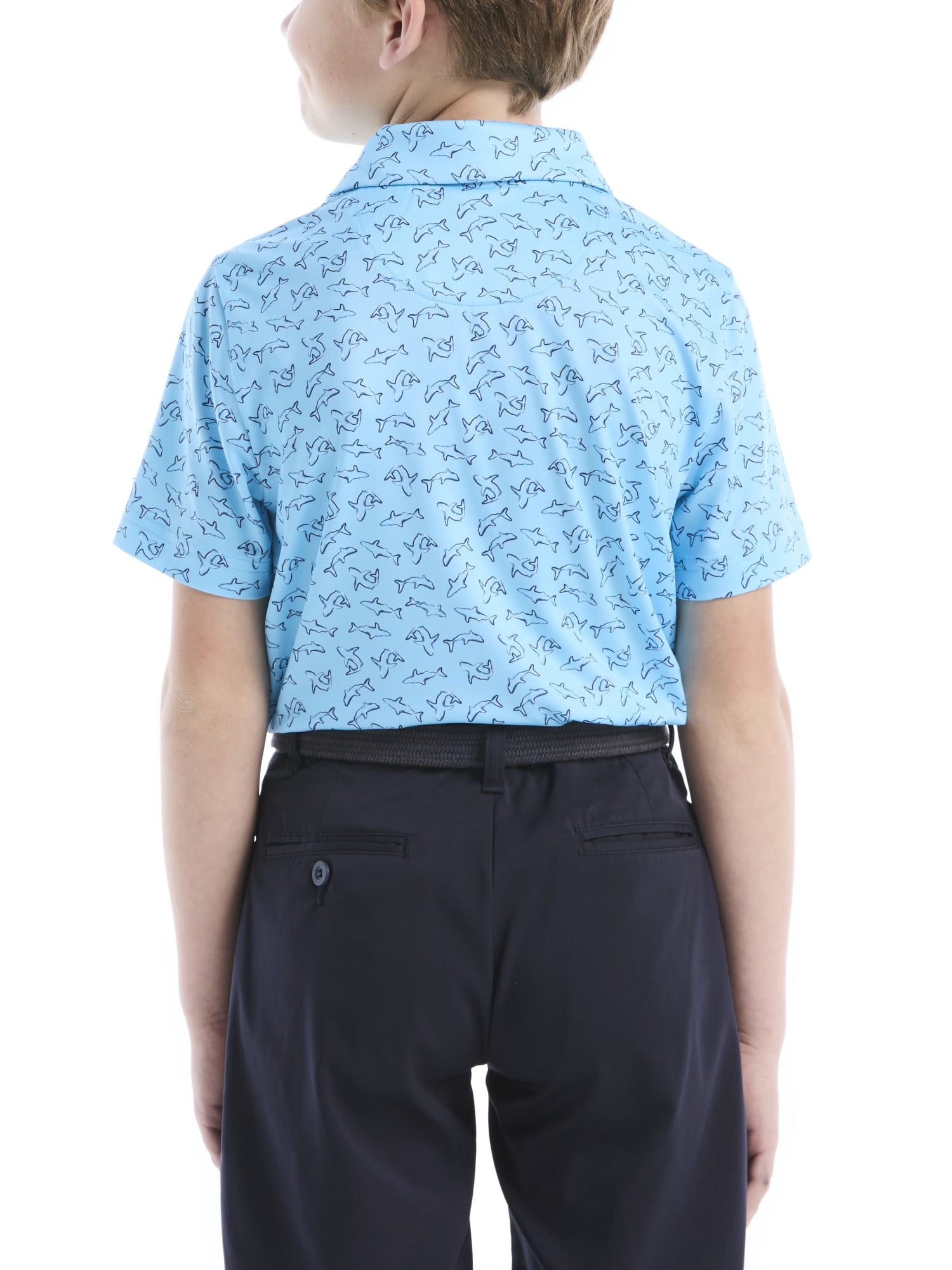 Ben Hogan Performance Little Boys and Big Boys Pop Shark Printed Short Sleeve Golf Polo Shirt, Sizes 4-18