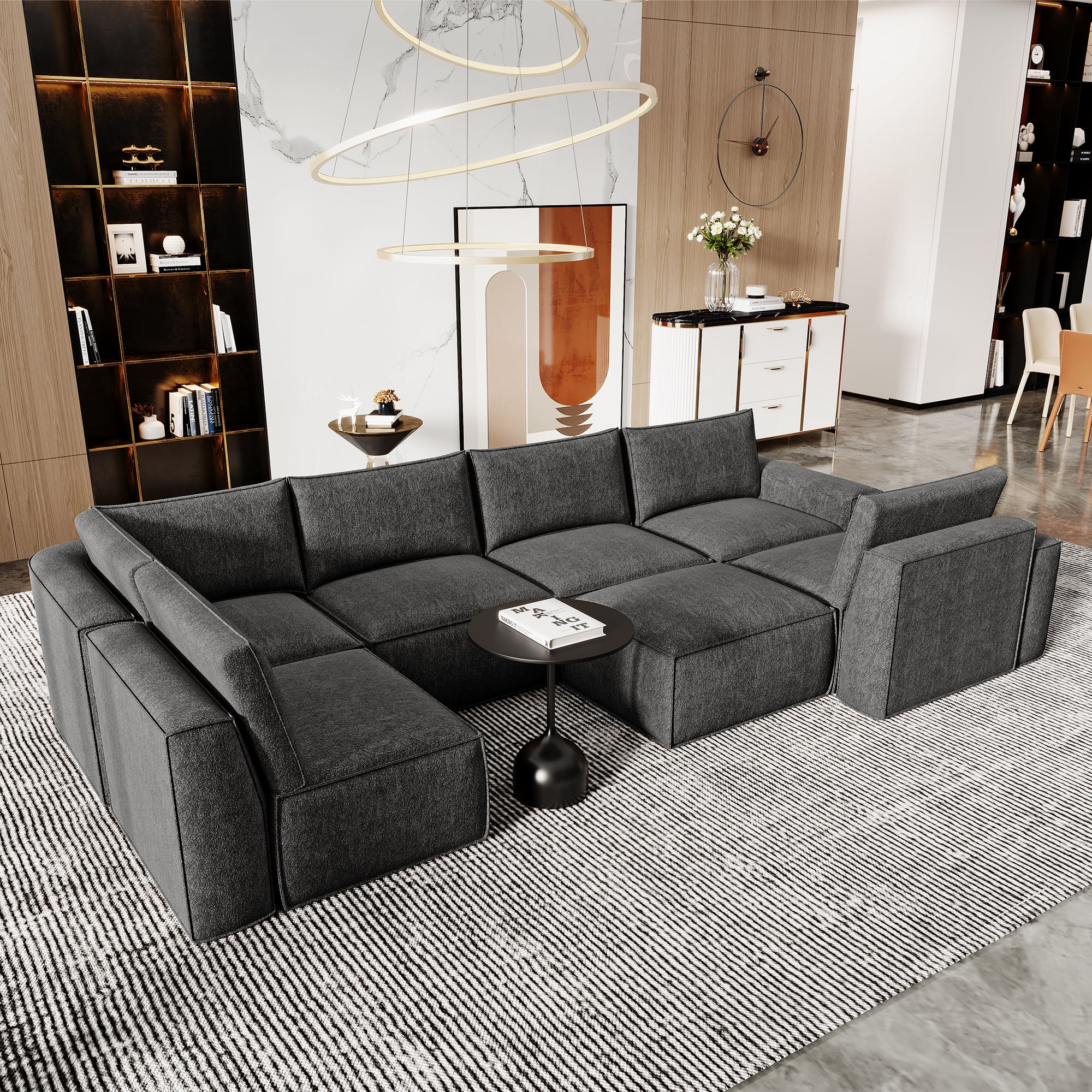 175" Oversized Boneless Couch for Living Room, Neche Modern Modular Sectional, Convertible, U Shaped, Deep Seat, Big Comfy Sofa Set with Ottoman,Grey