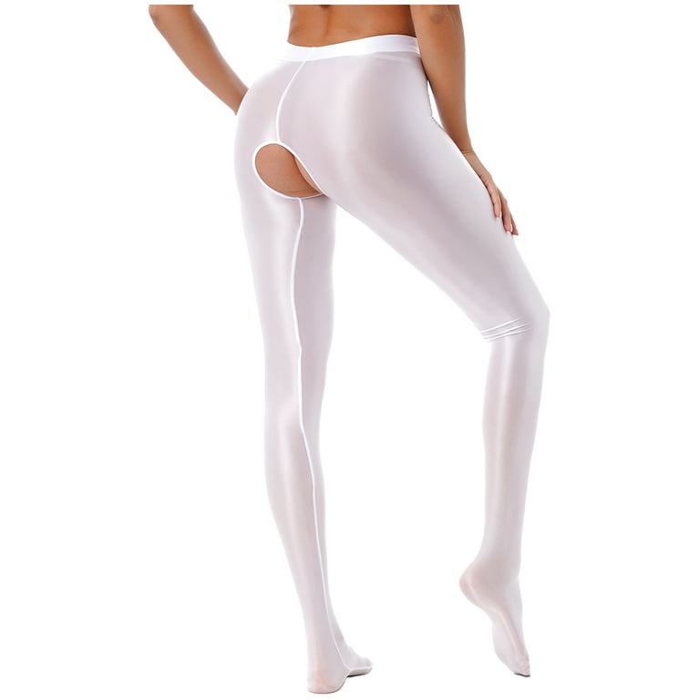 iiniim Women's Oil Glossy Footed Leggings Nylon Spandex Tights Opaque High  Waist Pantyhose Pants