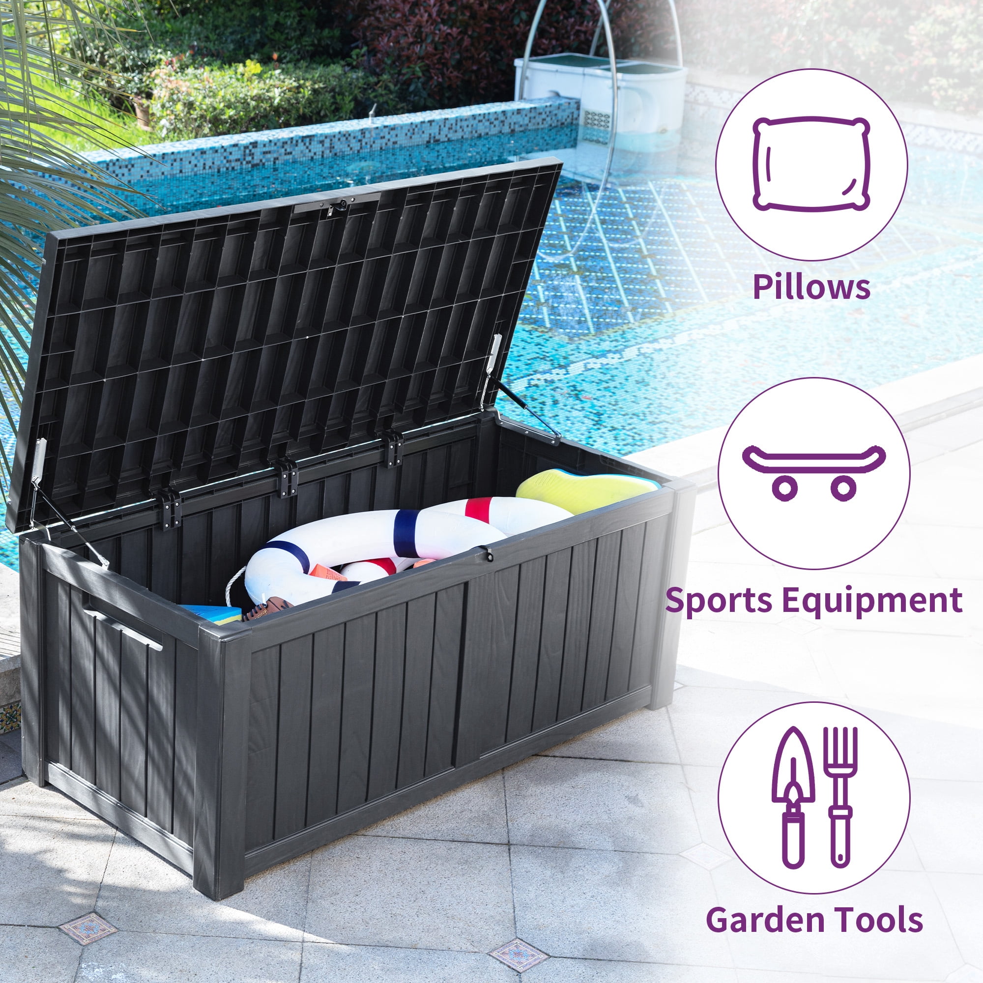 Dextrus Outdoor 120 Gallon Resin Deck Box, Dark Grey