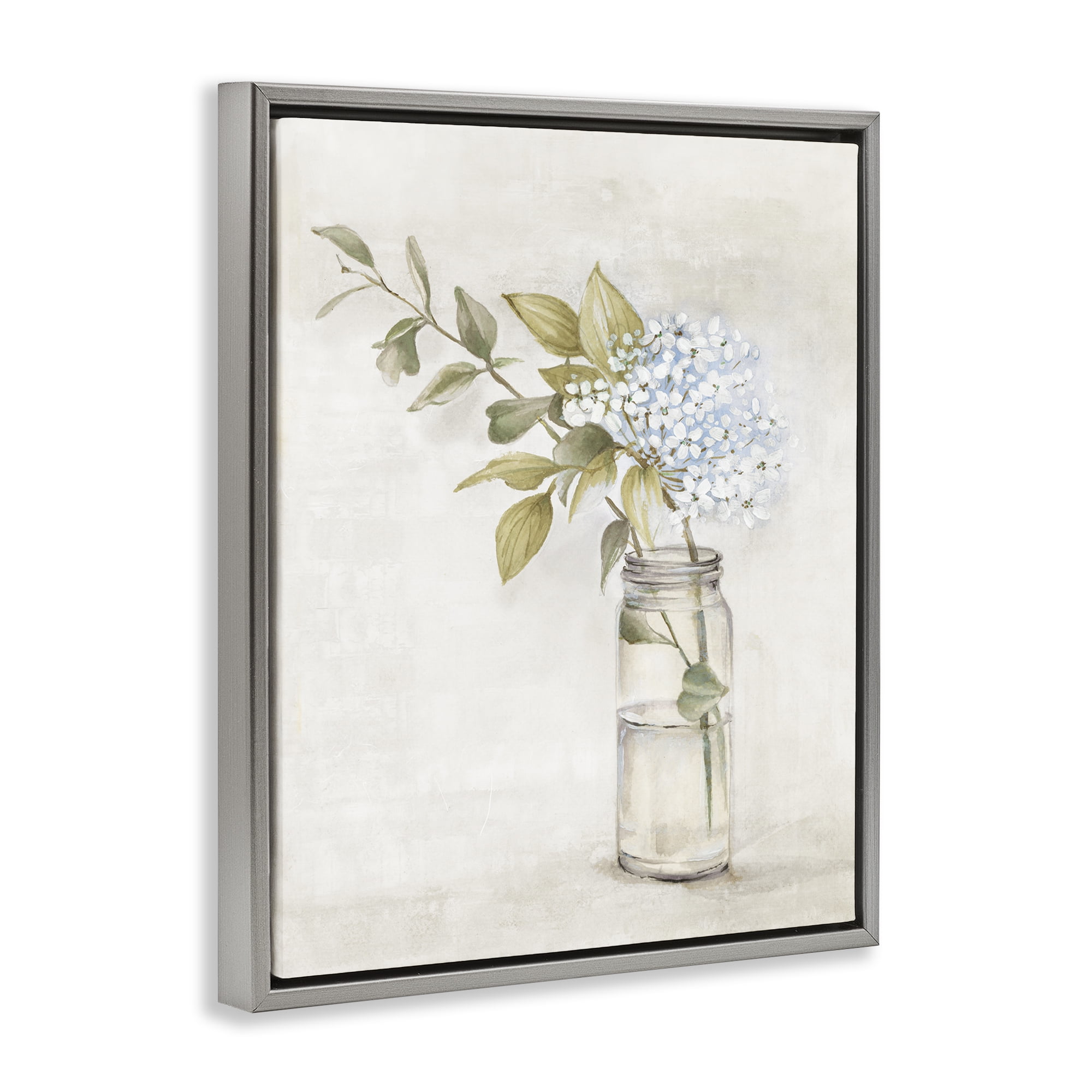 Stupell Industries Cottage Blooms in Jar Plants & Flowers Painting Gray Floater Framed Canvas Art Print Wall Art, 17 x 21