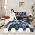 thumbnail image 3 of Manfei Ukiyo-e Koi Wave Twin Comforter Sets for Teens, Sparkle Sky Bedding Set, Black Blue, Black Reversible 2 Pieces, 1 Comforter and 1 Pillowcase, 3 of 6