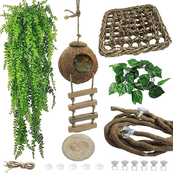 Casa de Coco para Reptiles con Escalera para Gecko Crestado y Lagarto