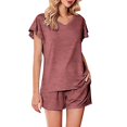thumbnail image 2 of Short Sets for Women Short Ruffle Sleeve V Neck T Shirt and Shorts 2 Piece Matching Set Womens Lounge Set Summer Outfits, 2 of 8