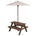 thumbnail image 2 of Kids Picnic Table Set, Outdoor Children Table with Umbrella, Foldable Wooden Kids Activity Table and Benches, Child-Safe Material with Rounded Corners, Multicolor and Brown Finish, 2 of 9