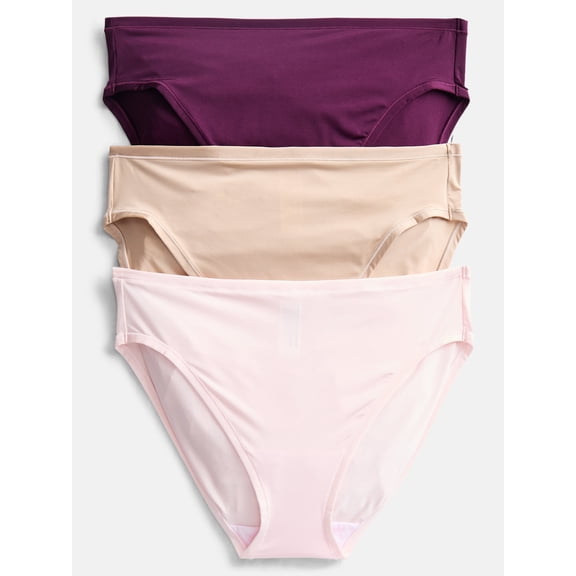 Joyspun Women's Shine Micro Hi-Cut Bikini Panties, 3-Pack, Sizes XS-XXXL