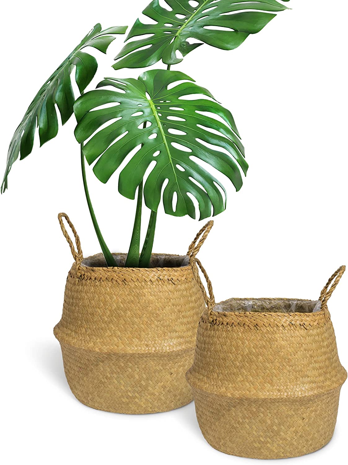 GAIAMADE Set of 2 Woven Seagrass Basket with Handles and Liner for