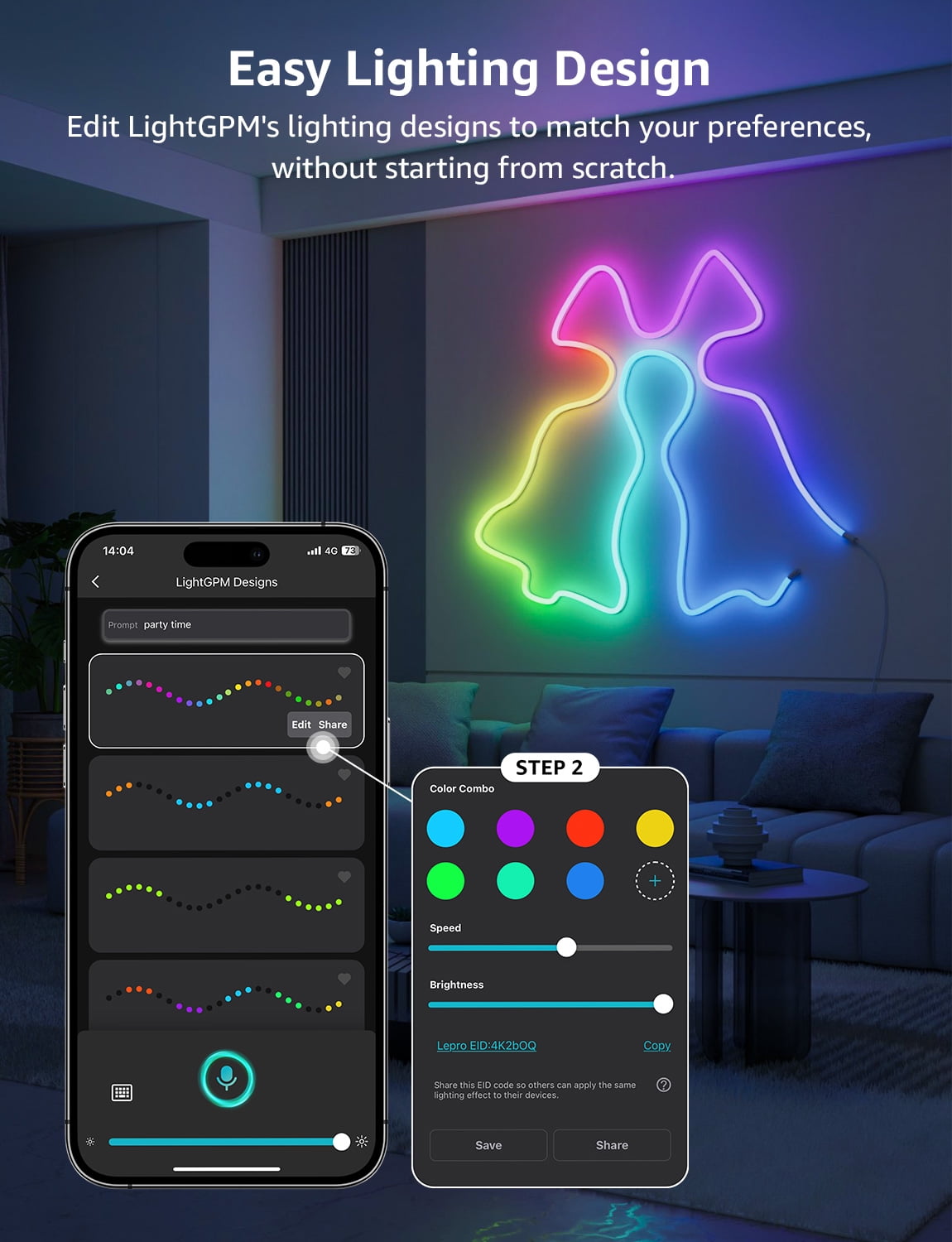 Lepro N1 AI Smart RGB Rope Lights for Christmas, Personalized AI Lighting Designer, LightBeats Music Sync, Color Segment DIY, Voice Control Via App, 19.68ft Wi-Fi & Bluetooth LED Strip Lights