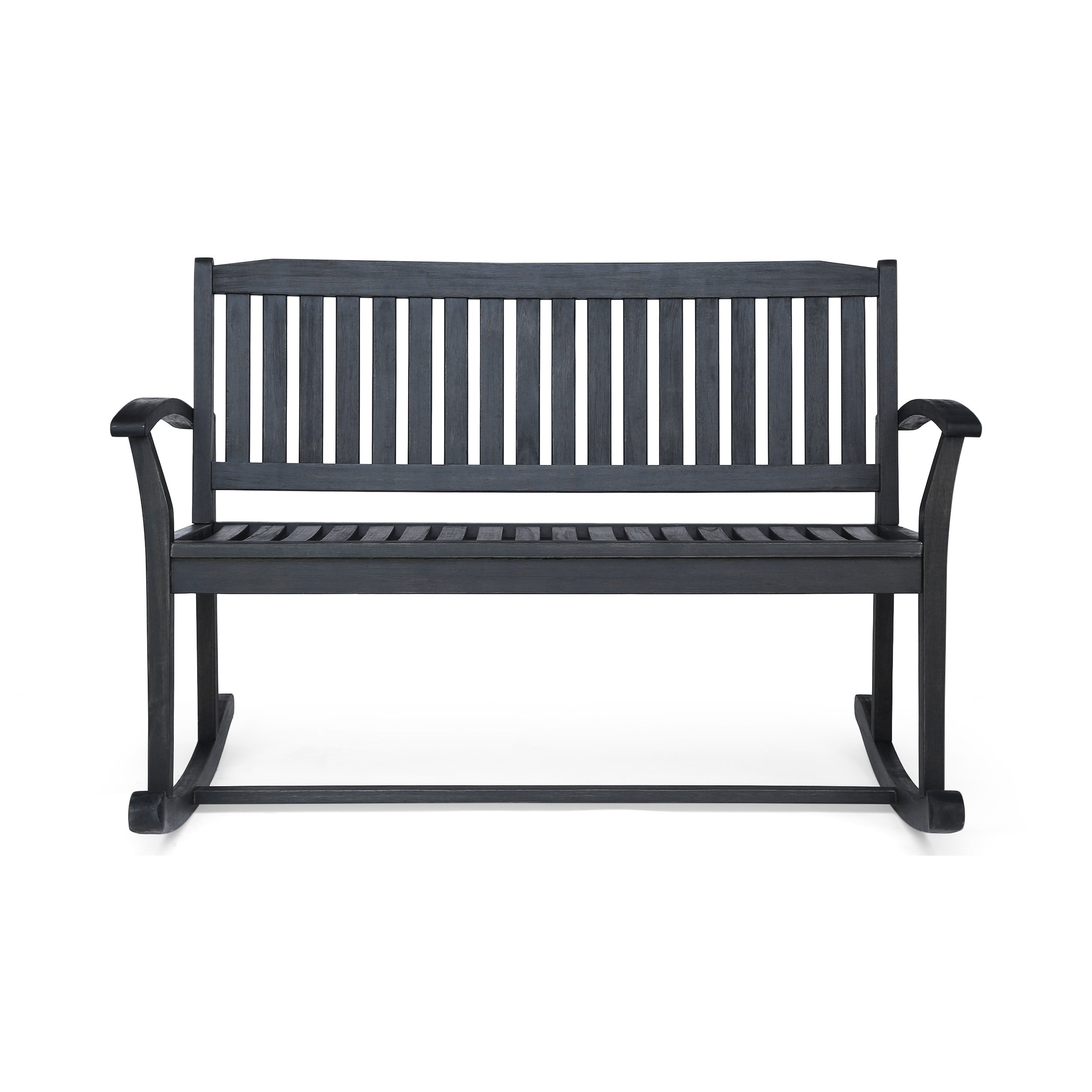 Outdoor Double Person Rocking Bench, Acacia Wood Frame Swing Loveseat for Patio Garden, Dark Gray
