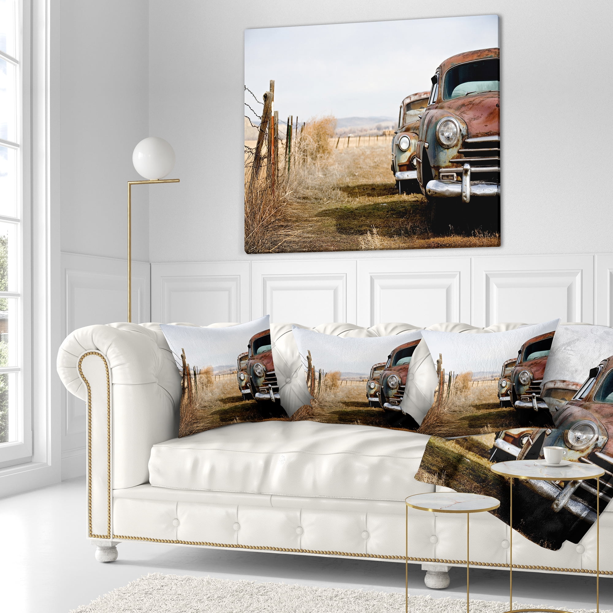 Designart Vintage Cars - Contemporary Throw Pillow - 18x18