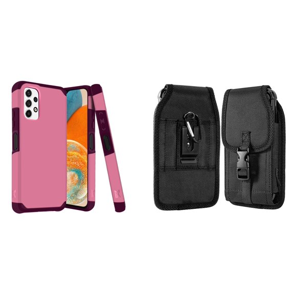 MK Armor Case for Samsung Galaxy A23 5G and Belt Holster Pouch - Pink Wine