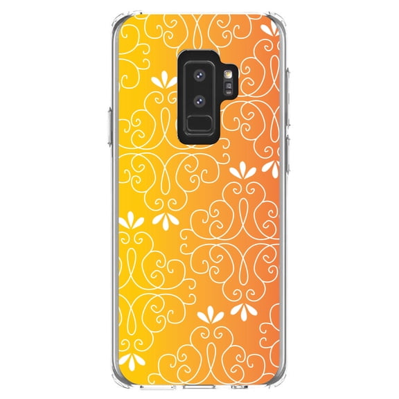 DistinctInk Clear Shockproof Hybrid Case for Samsung Galaxy S9  PLUS (6.2" Screen) - TPU Bumper, Acrylic Back, Tempered Glass Screen Protector - Yellow Orange Red Gradient