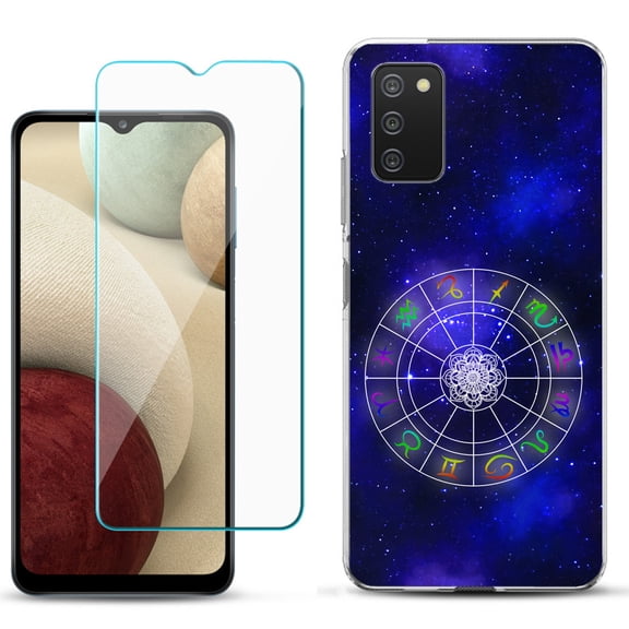 Slim-Fit TPU Phone Case Compatible with Samsung Galaxy A02s, with Tempered Glass Screen Protector, by OneToughShield ® - Zodiac / Horoscope