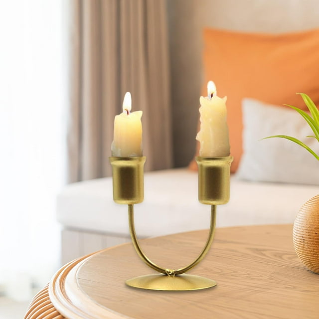 Candelabros de pilar, candelabros decorativos de 2 brazos, adorno elegante, candelabro para decoración de banquete de mesa, regalo de inauguración de Oro pequeño BLESIY Candelero