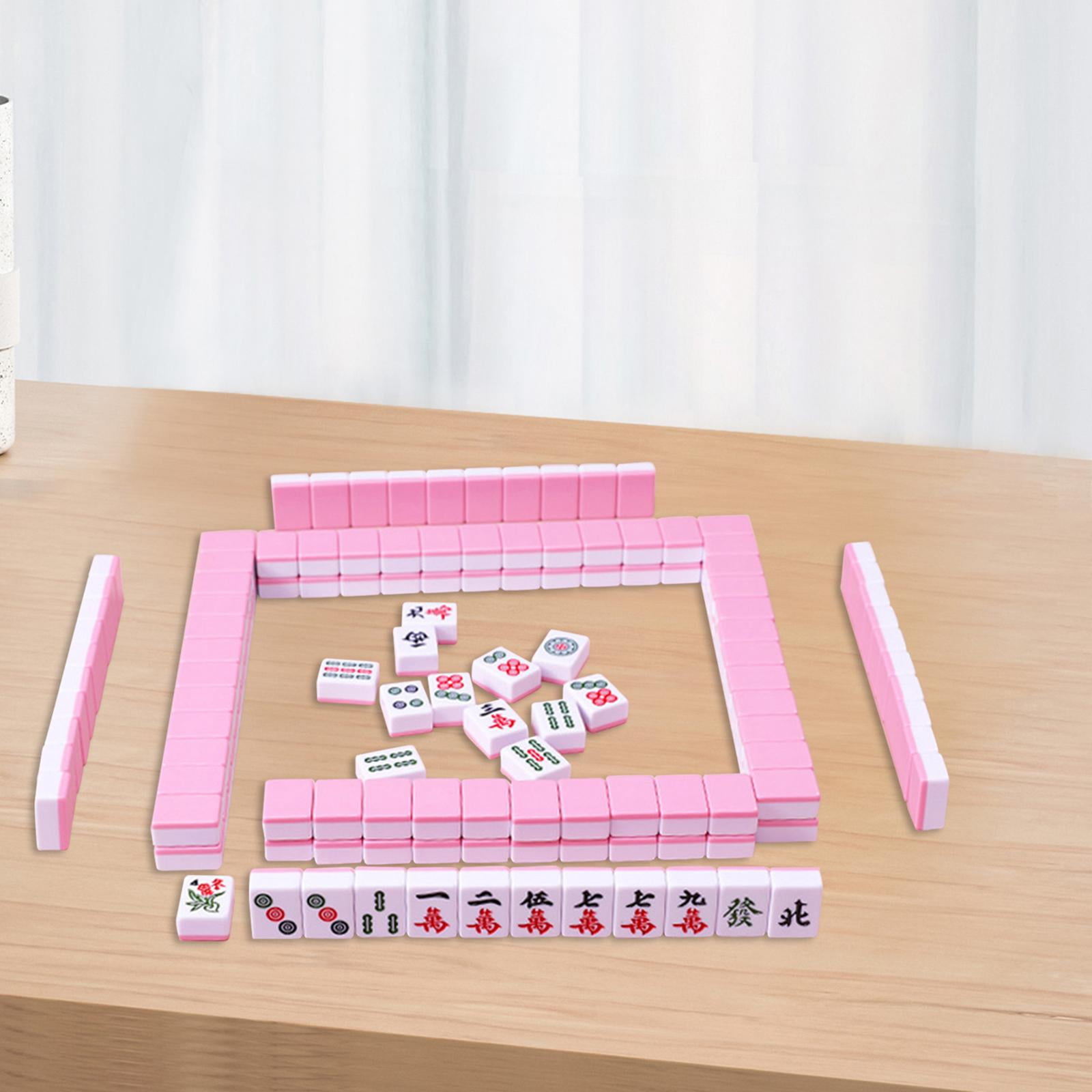 LeeQinersw 144x Chinese Version Game Set Leisure Time Chinese Style Game Mini Mahjong Tiles Pink