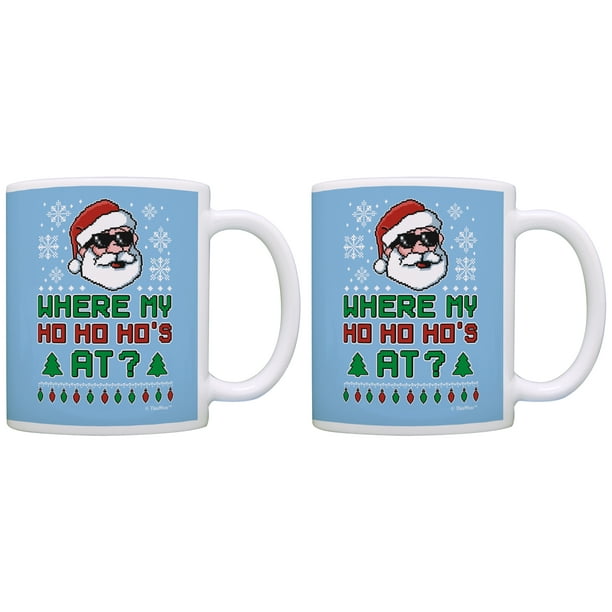 ThisWear Secret Santa Gift Where My Ho's At Funny Yankee Swap Gift Ugly  Christmas Sweater Stocking Stuffer 11 ounce 2 Pack Coffee Mugs Red -  